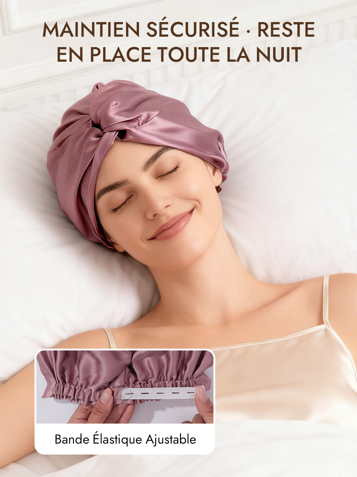 [Mauve Pâle] SilkSilky-FR 22Momme Pure Soie Sleep Cap 004