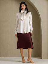 [Gris Clair] SilkSilky-FR Long Sleeve High Neck Blouse 006