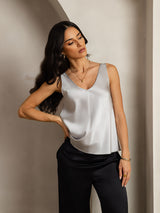 [Argent] SilkSilky-FR Sleeveless V Neck Top À Fines Brides 006