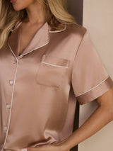 [Toscane] SilkSilky-FR Short Sleeve Lapel Collar Femme Pyjamas 004