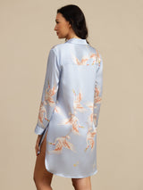 [Bleu Clair] SilkSilky-FR Long Sleeve Lapel Collar Chemise pour dormir 002