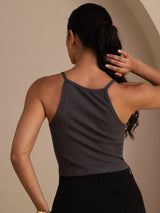 [Gris] SilkSilky-FR Sleeveless Crew Neck Top À Fines Brides 002