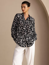 [Moucheté Noir] SilkSilky-FR Long Sleeve Lapel Collar Blouse 001