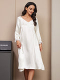 SilkSilky FR Pure Soie Manches longues Nightgown Blanc 003