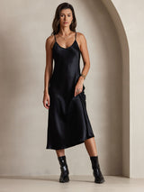 [Noir] SilkSilky-FR Sleeveless V Neck Robes 001
