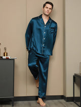[Bleu Royal] SilkSilky-FR Manches longues Col Cranté Homme Pyjamas 004