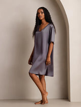 [Gris Pourpre] SilkSilky-FR Half Sleeve V Neck Chemises de nuit 007