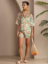 [Crocodile Sable] SilkSilky-FR Short Sleeve Notch Collar Femme Pyjamas 007
