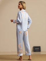 [Bleu Clair] SilkSilky-FR Long Sleeve Lapel Collar Femme Pyjamas 002