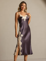 [Gris Pourpre] SilkSilky-FR Sleeveless V Neck Chemises de nuit 007