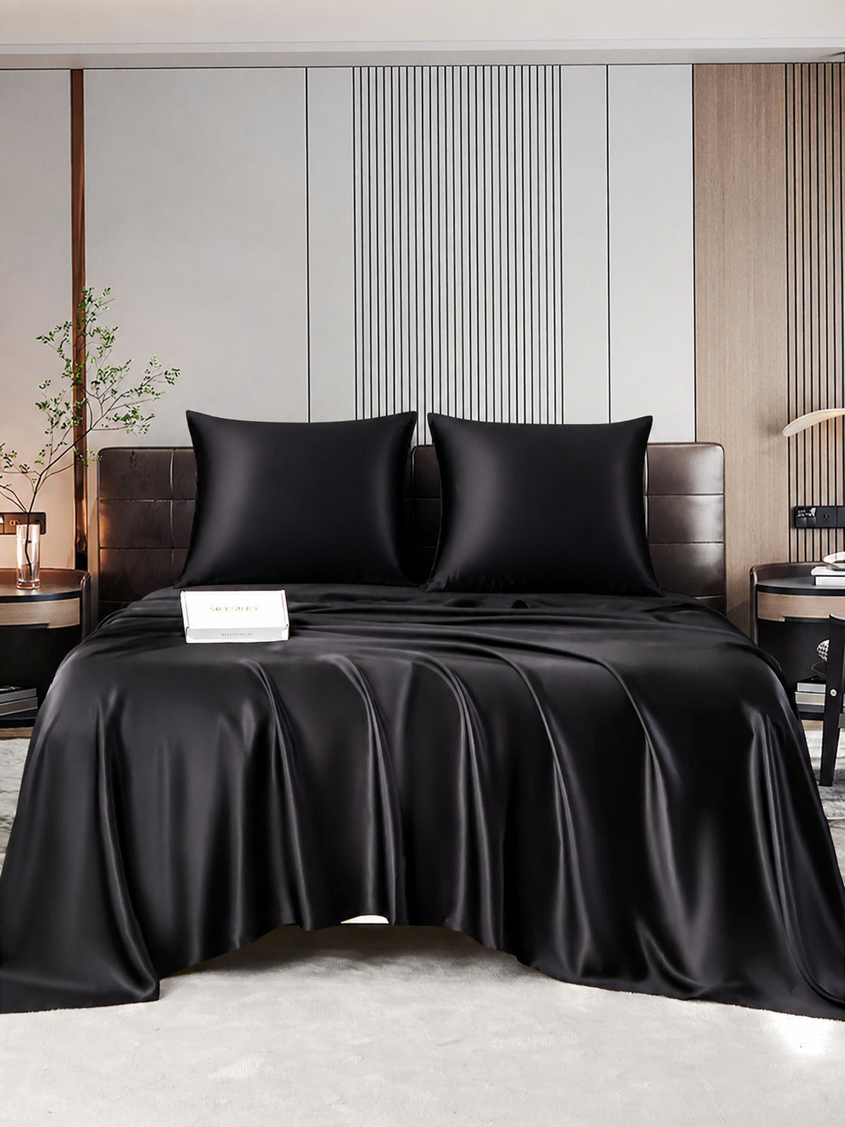 [Noir] SilkSilky-FR Parure de Lit Soie 001
