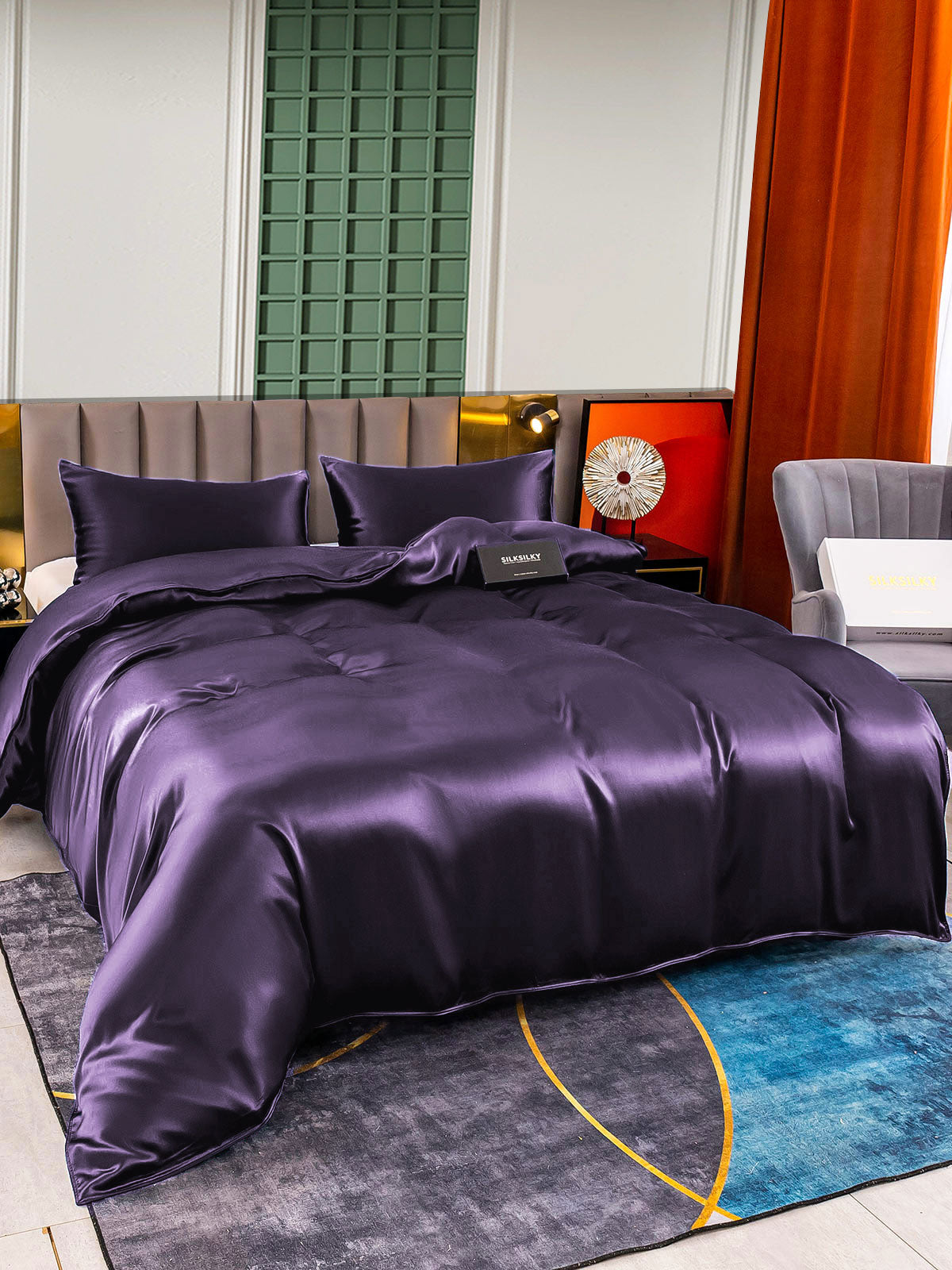 [Violet Foncé] SilkSilky-FR 22Momme Pure Soie Bedding Set 004,