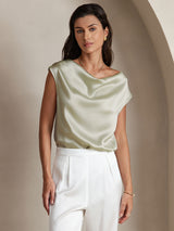 [Vert Clair] SilkSilky-FR Cap Sleeve Cowl Neck Femme T-Shirt 001