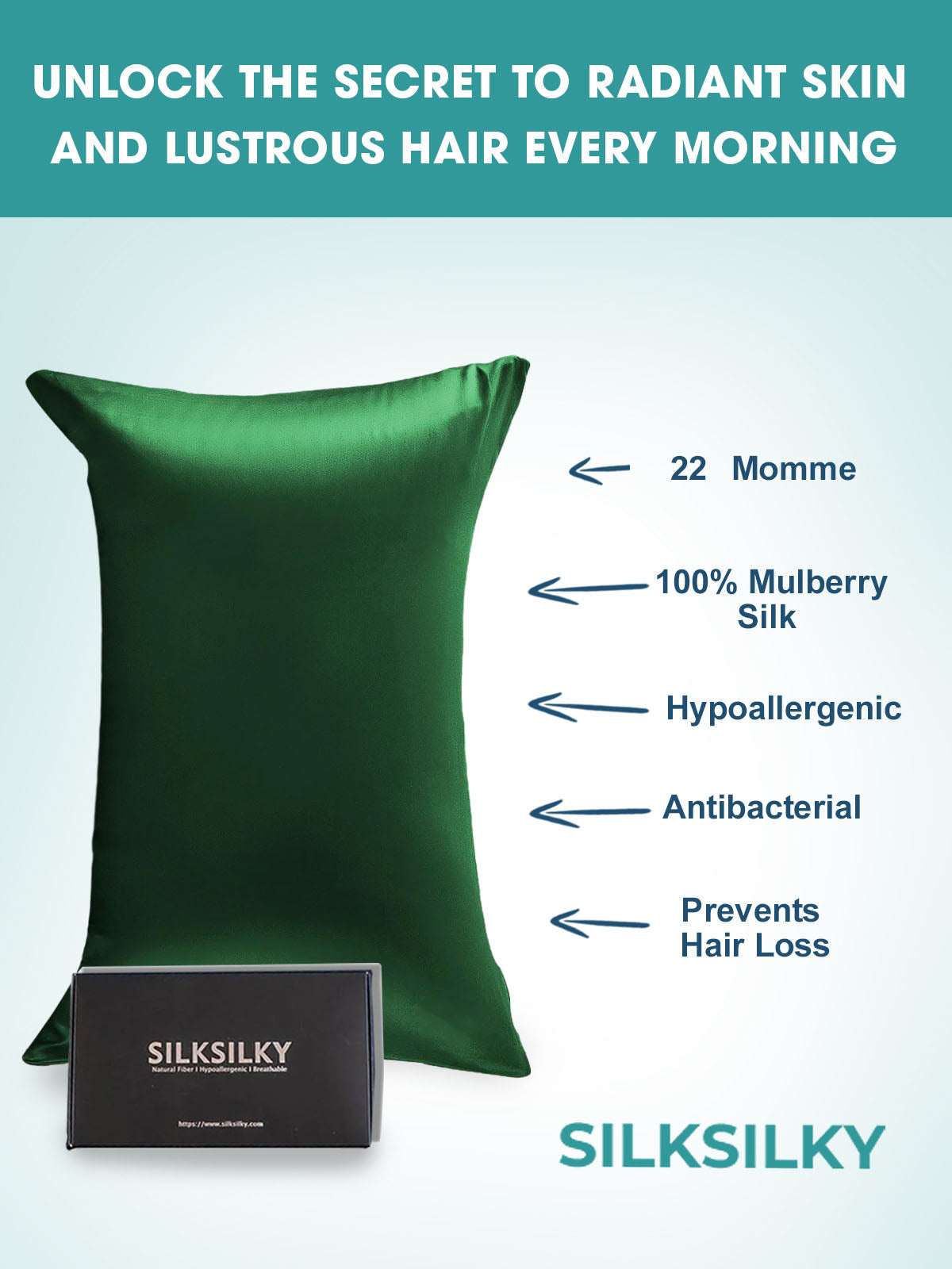[Vert Foncé] SilkSilky-FR 22Momme Pure Soie Pillowcase 003