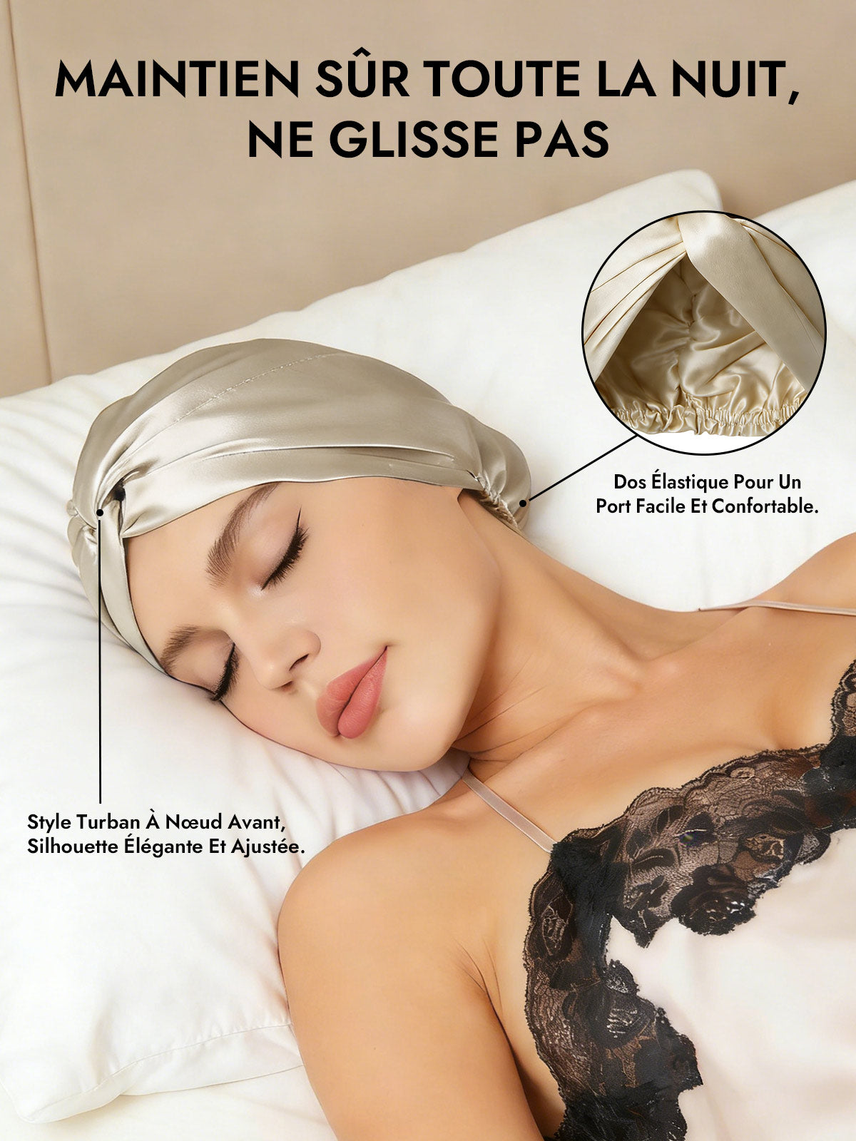 [Beige] SilkSilky-FR Bonnets de Nuit 006