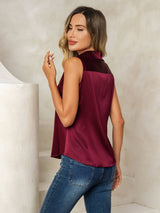 [Rouge Foncé] SilkSilky-FR Sleeveless Lapel Collar Femme Chemise 003