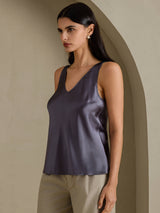 [Gris Foncé] SilkSilky-FR Sleeveless V Neck Top À Fines Brides 006