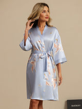 [Bleu Clair] SilkSilky-FR 3/4 Sleeve Femme Peignoir 003