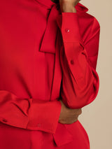 [Rouge Vineux] SilkSilky-FR 19Momme Manches longues À Nouer Blouse 005