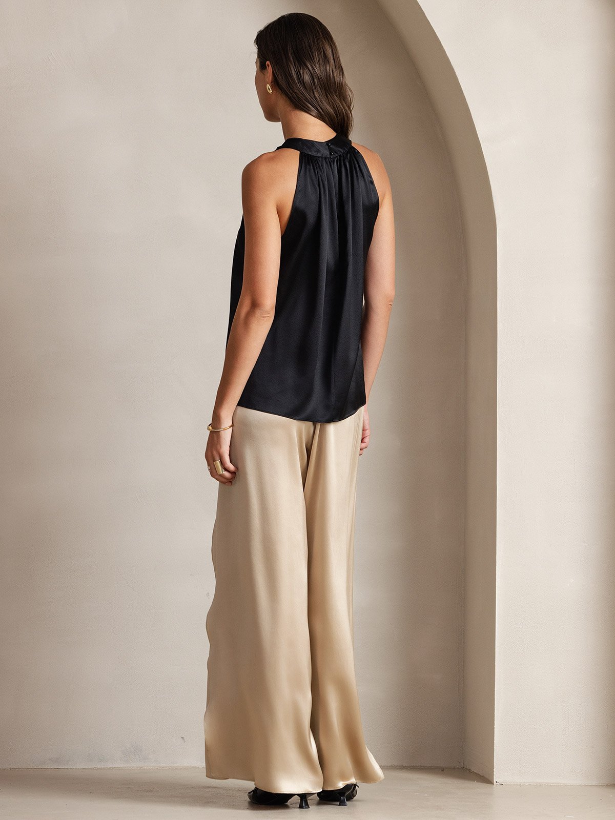 [Noir] SilkSilky-FR 19Momme Soie Sans manches Womens T-Shirt 002