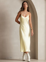 [Jaune Clair] SilkSilky-FR Sleeveless V Neck Chemises de nuit 003
