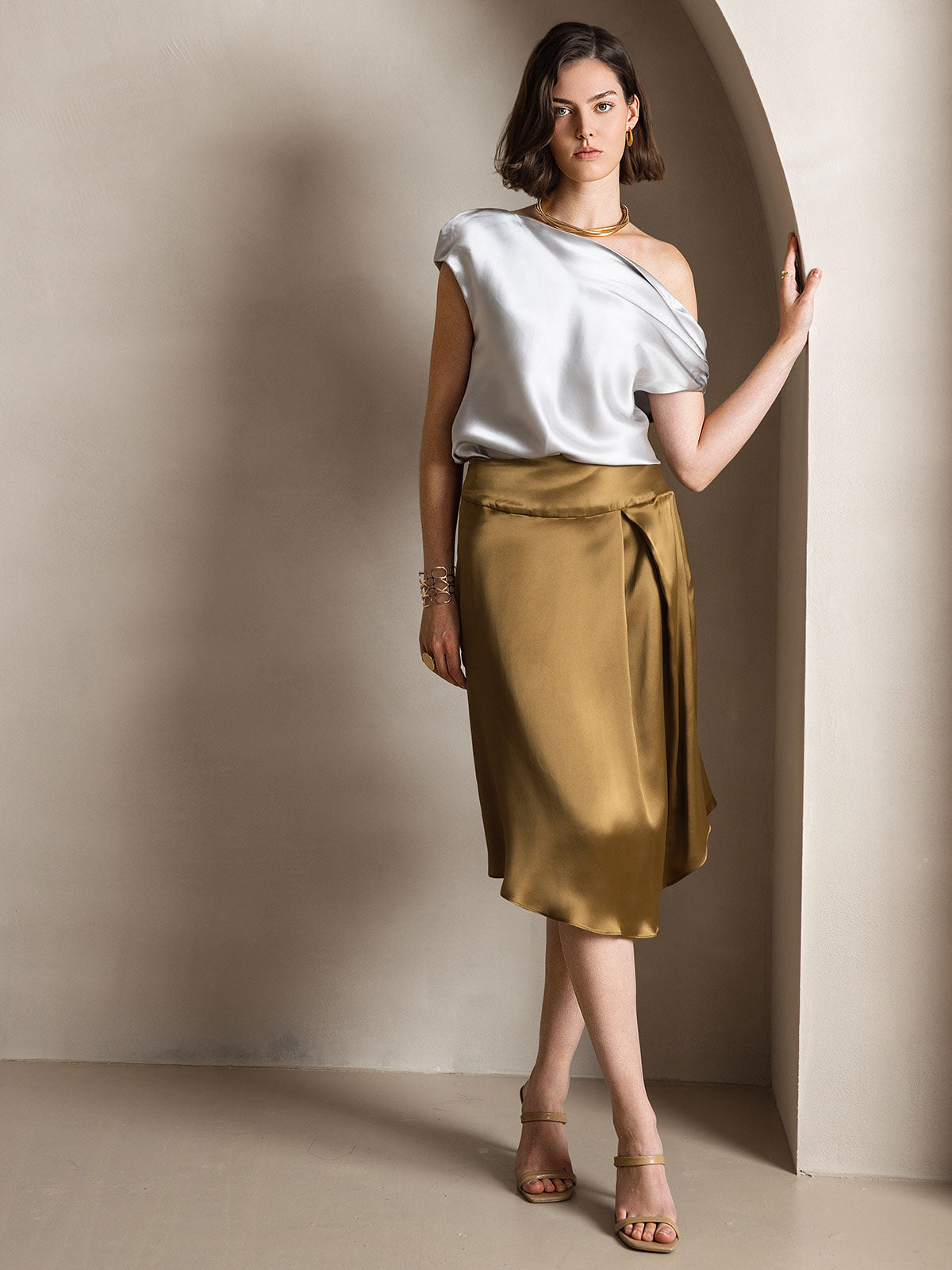 [Gris Clair] SilkSilky-FR 19Momme Soie Womens T-Shirt 005