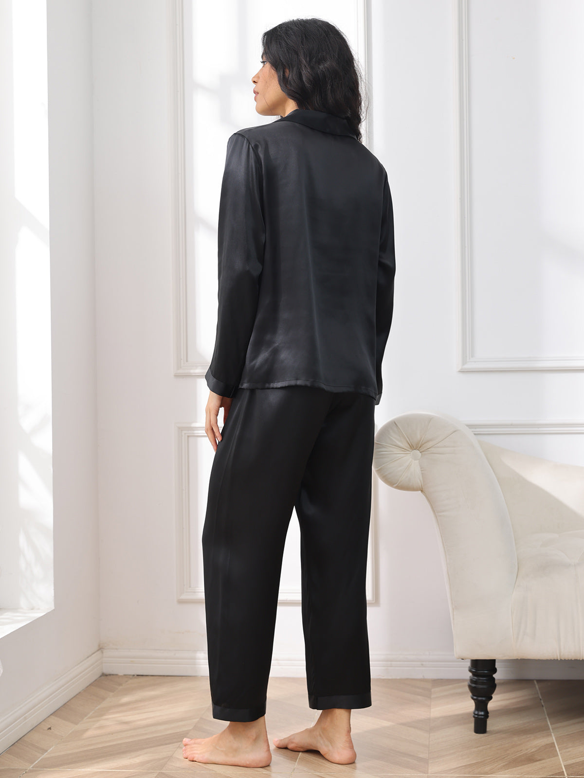 [Noir] SilkSilky-FR Pure Soie Womens Pajamas 002