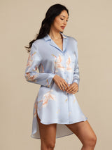 [Bleu Clair] SilkSilky-FR Long Sleeve Lapel Collar Chemise pour dormir 001