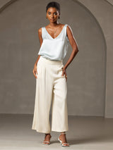 [Bleu Clair] SilkSilky-FR Sleeveless V Neck Top À Fines Brides 007