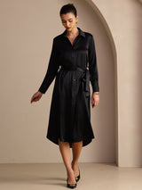 [Noir] SilkSilky-FR Long Sleeve Lapel Collar Robes 005