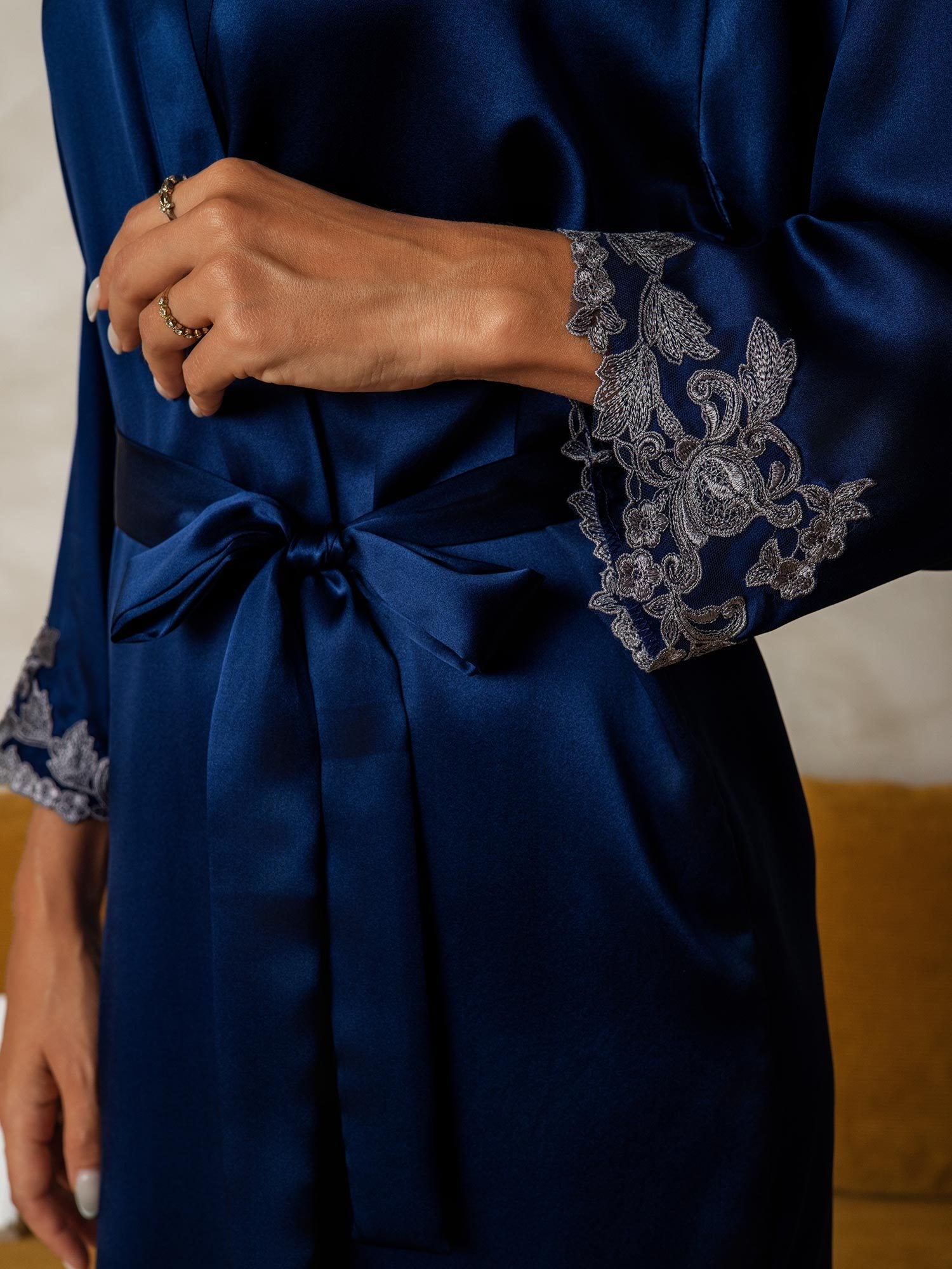 [Bleu Foncé] SilkSilky-FR Soie Womens Robe 003