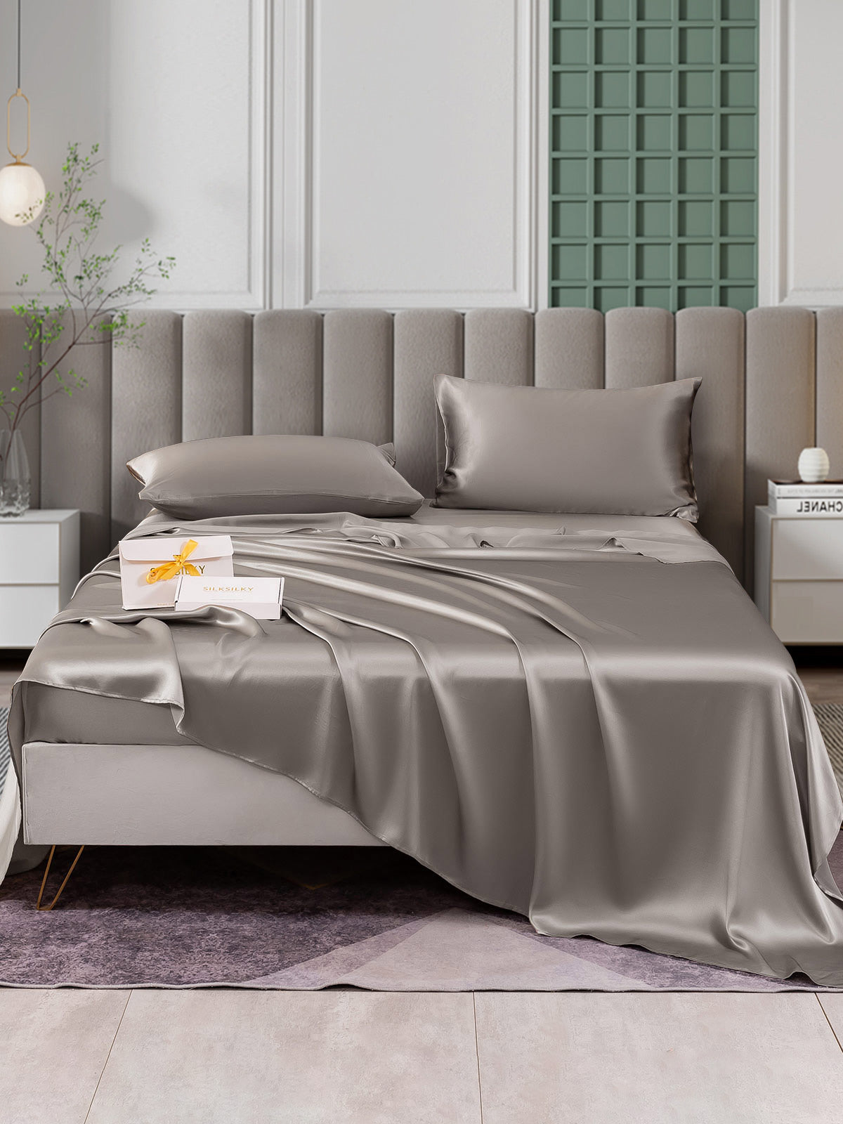[Gris] SilkSilky-FR 25Momme Pure Soie Bedding Set 001