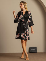[Noir] SilkSilky-FR 3/4 Sleeve Femme Peignoir 005