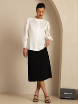 [Blanc] SilkSilky-FR 19Momme Long Sleeve Round Neck Blouse 008