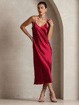 [Rouge Vineux] SilkSilky-FR Sleeveless V Neck Robes 003
