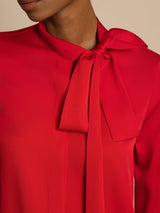 [Rouge Vineux] SilkSilky-FR 19Momme Manches longues À Nouer Blouse 004