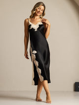 [Noir] SilkSilky-FR Sleeveless V Neck Chemises de nuit 006