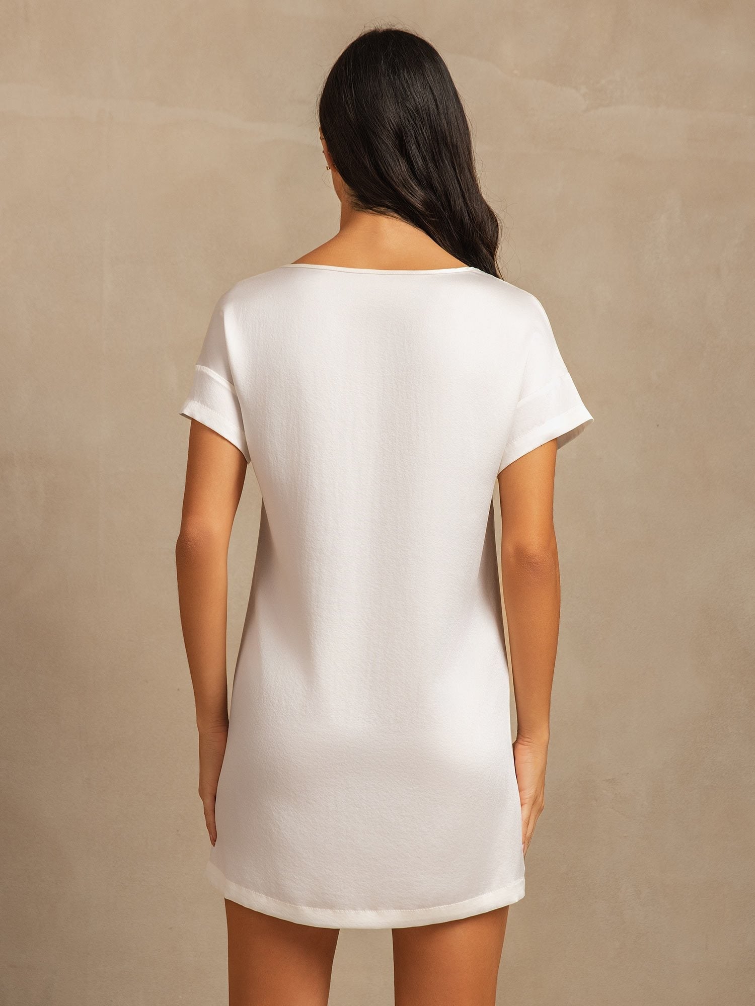 [Blanc] SilkSilky-FR 19Momme Soie Col Rond Chemises de nuit 002