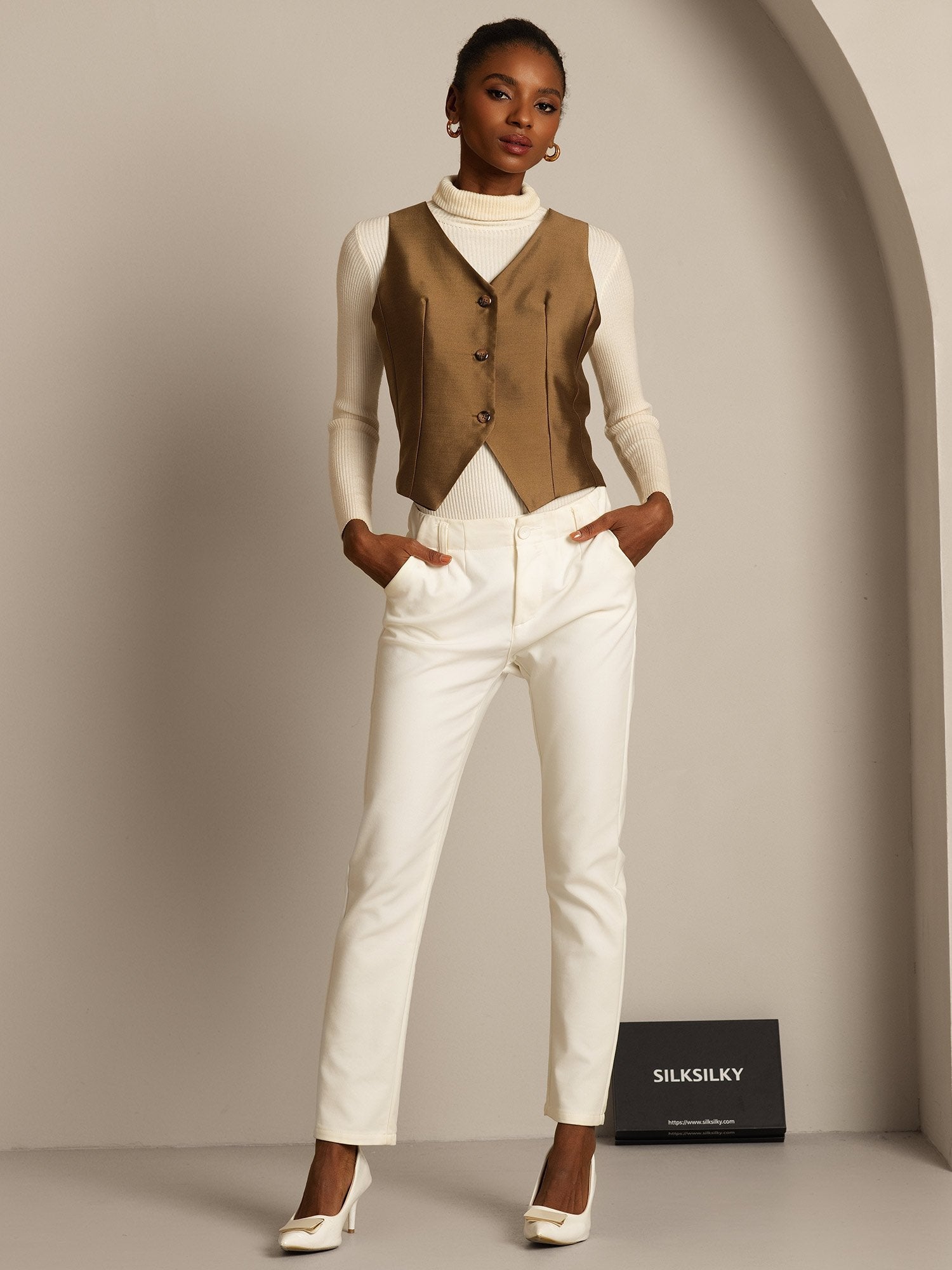 [Bronze] SilkSilky-FR 32Momme Soie Womens Vest 007,