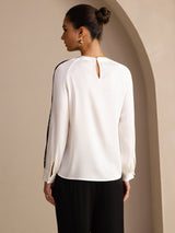 [Blanc] SilkSilky-FR Long Sleeve Keyhole Neck Blouse 002