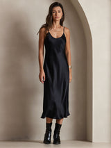 [Noir] SilkSilky-FR Sleeveless V Neck Robes 001