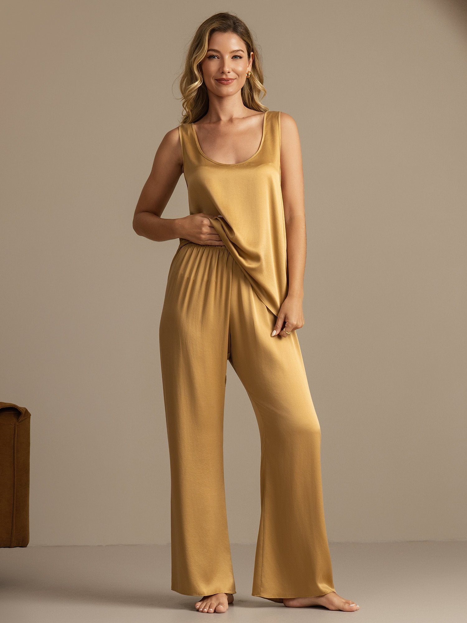 [Tan] SilkSilky-FR 19Momme Soie Womens Pajamas 003,