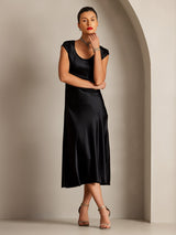 [Noir] SilkSilky-FR Cap Sleeve Robes 004