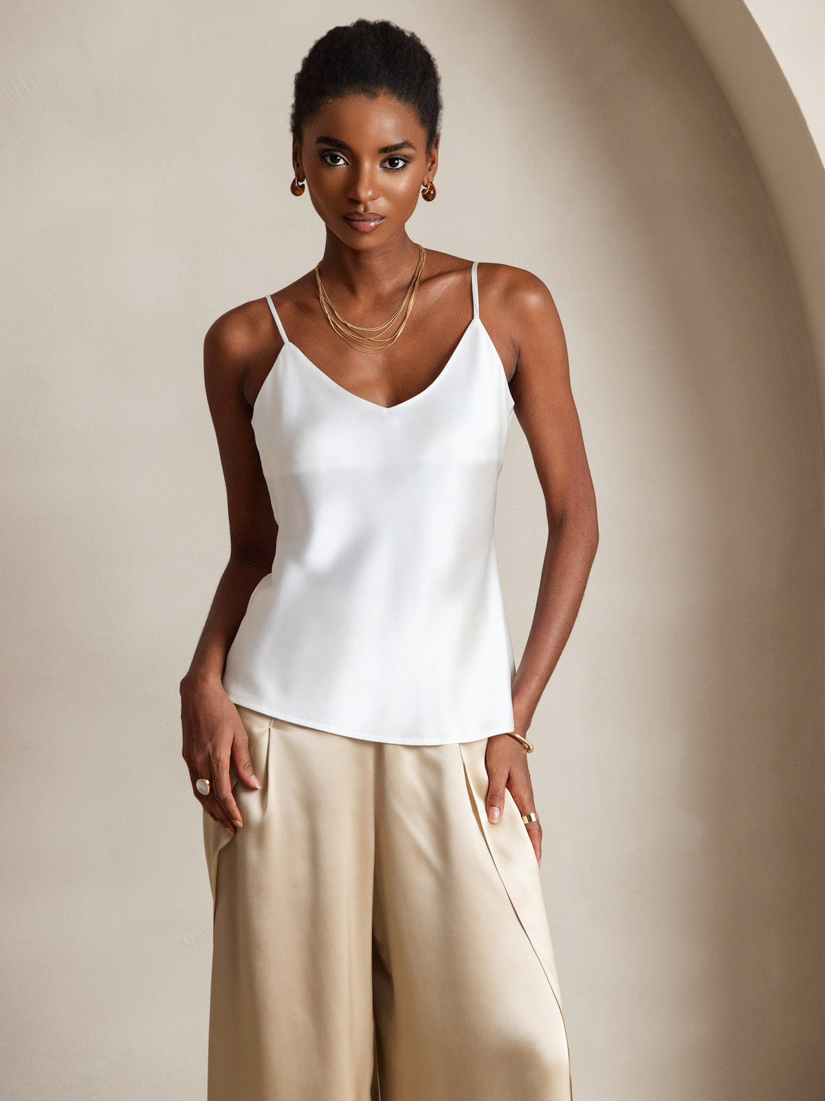 [Blanc] SilkSilky-FR Pure Soie Camisoles 001