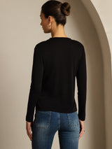 [Noir] SilkSilky-FR Long Sleeve Crew Neck Femme T-Shirt 002