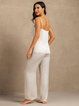 [Blanc] SilkSilky-FR 19Momme Fines Brides Encolure Dégagée Ensemble Camisole 002