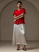 [Rouge Vineux] SilkSilky-FR Short Sleeve Boat Neck Femme T-Shirt 007
