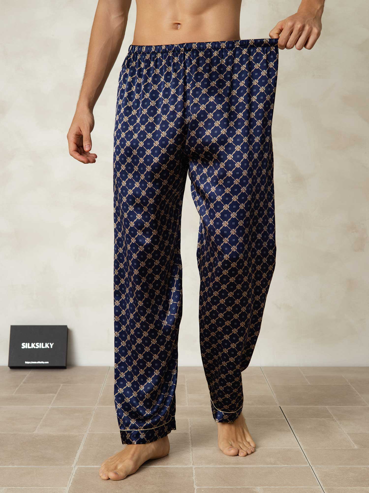 [Chaîne Marine] SilkSilky-FR Pure Soie Mens Sleep Bottoms 003