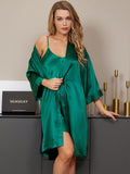 SilkSilky FR Pure Soie Trois quart Nightgown&Robe Set Vert 001