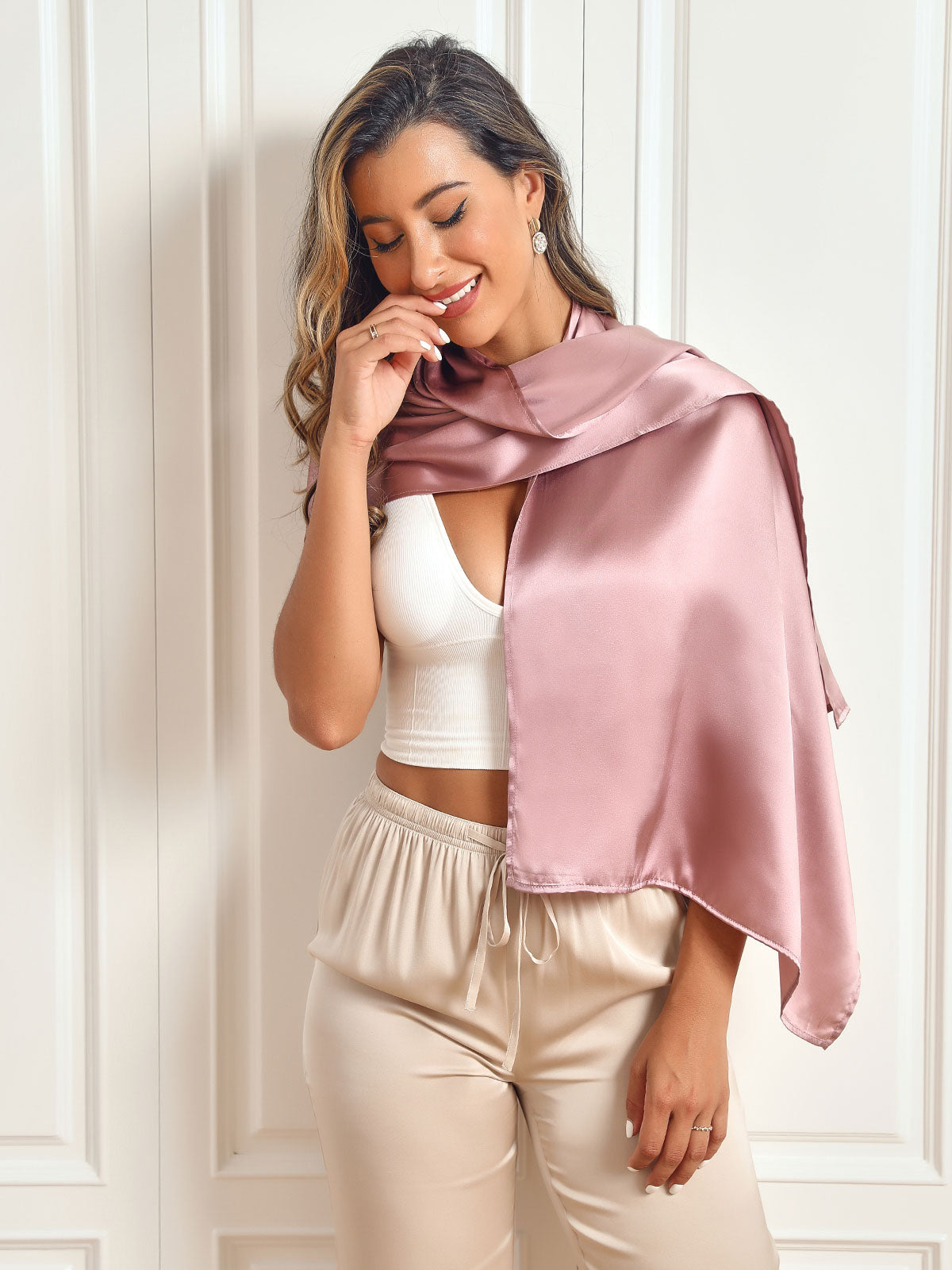 SilkSilky-FR Pure Soie Scarf MauvePâle 007